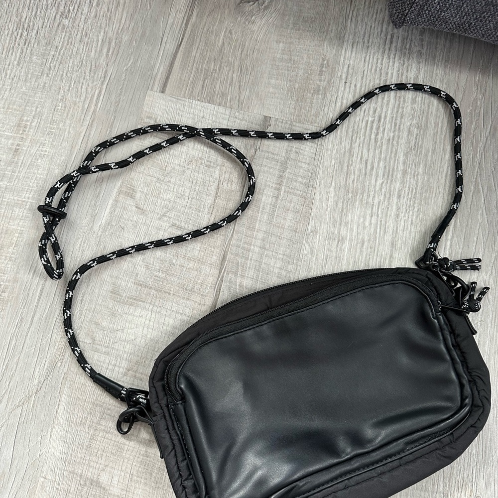Black Crossbody Bag with Logo Strap